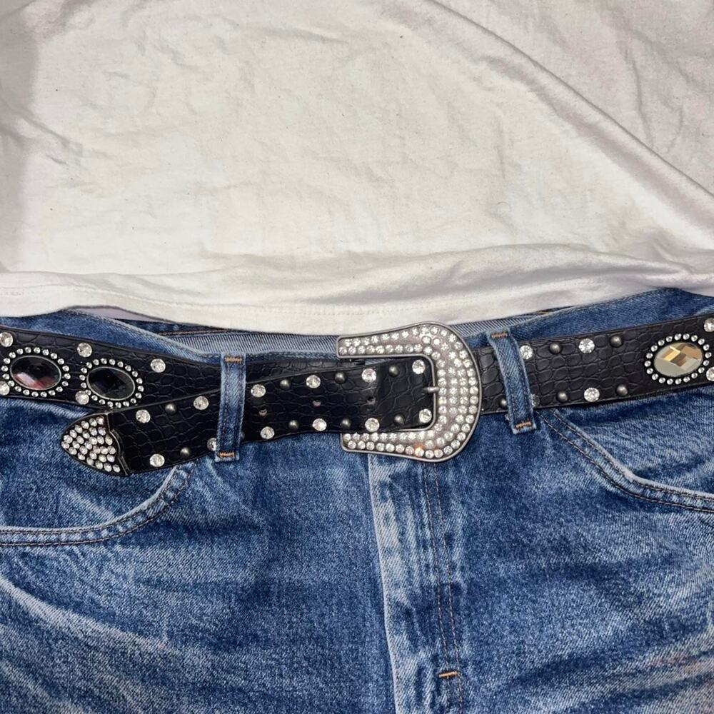 Western vintage black studded belt